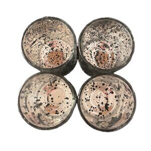 4 Mercury Glass Candle Holders Holiday Decor Embossed Snowflakes  New